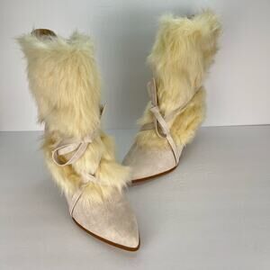 Penny Loves Kenny Aper Boots Vegan Leather Faux Fur Mid Calf Bow Womens Size 9